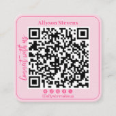レトロホットピンクソーシャルメディアQRコードフォトロゴ スクエア名刺 (正面)