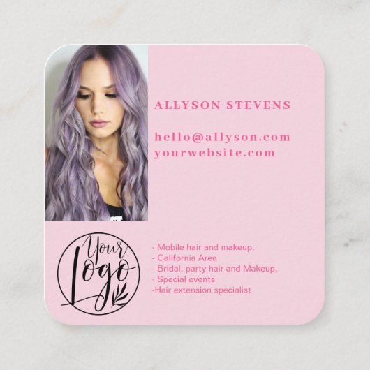 レトロホットピンクソーシャルメディアQRコードフォトロゴ スクエア名刺 (裏面)