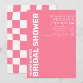 レトロホットピンクホワイトチェッカーボードブライダルシャワー  招待状