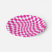 レトロホットピンクワープチェッカーボード ペーパープレート (アングル)