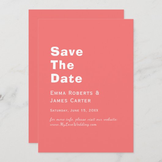 レトロホットピンク日付カードを保存 セーブザデート (正面/裏面)