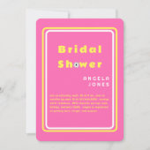 レトロホットピンク/イエローデイジーブライダルシャワーInvi 招待状 (正面)