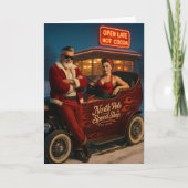 レトロホットロッドサンタ＆ミセス・クロースのクリスマスカード シーズンカード (正面)