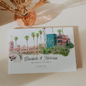 レトロホテルウォーターカラーヴェニューイラストレーション結婚ズ ゲストブック