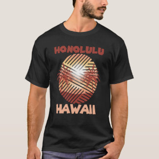 レトロホノルルハワイパームツリーズ海サーフィン Tシャツ