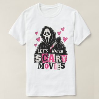 レトロホラー映画パロディ ピンク Tシャツ