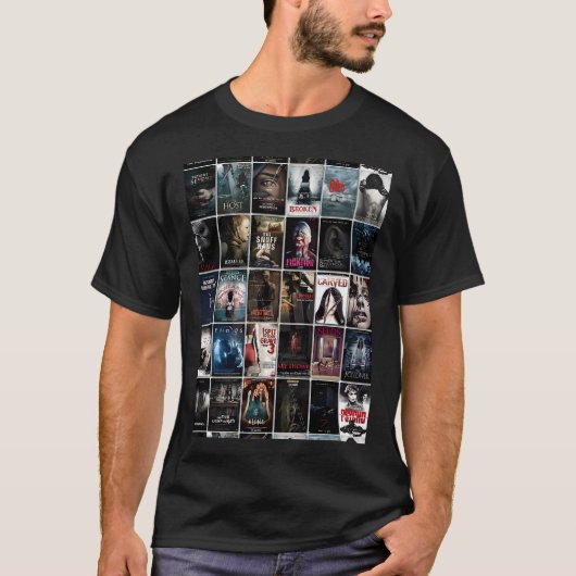 レトロホラー映画ポスターウォールコラージュ Tシャツ (正面)