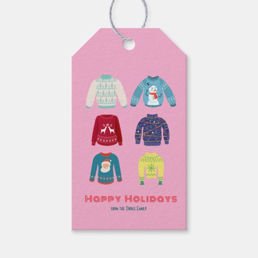 レトロホリデイインアグリーなセータークリスマスパーティー ギフトタグ (正面)