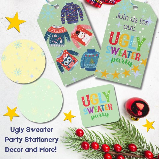 レトロホリデイインアグリーなセータークリスマスパーティー ギフトタグ