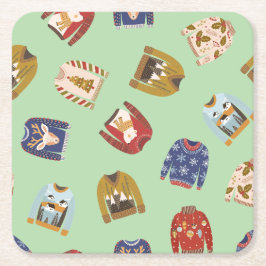 レトロホリデイインアグリーなセータークリスマスパーティー スクエアペーパーコースター