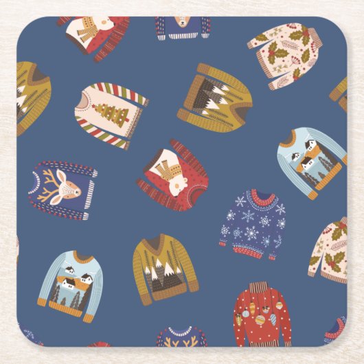 レトロホリデイインアグリーなセータークリスマスパーティー スクエアペーパーコースター (正面)