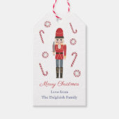 レトロホリデイズレッドナットクラッカーキャンディカンストライプズ ギフトタグ (正面)