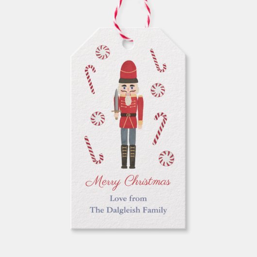 レトロホリデイズレッドナットクラッカーキャンディカンストライプズ ギフトタグ (正面)