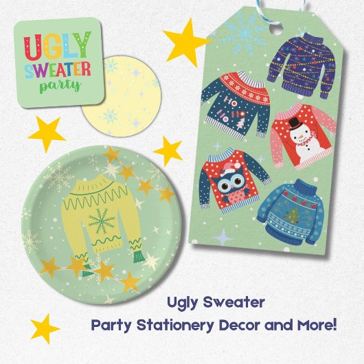 レトロホリデーインアグリーなセータークリスマスパーティー招待状 シーズンカード