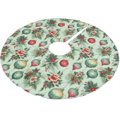 レトロホリデーオーナメントとフラワークリスマス ブラッシュドポリエステルツリースカート (アングル)