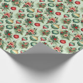 レトロホリデーオーナメントとフラワークリスマス ラッピングペーパー (角)
