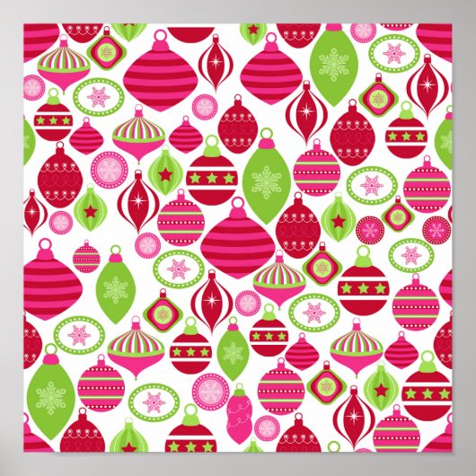 レトロホリデーオーナメントクリスマスパターン ポスター (正面)