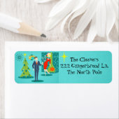 レトロホリデーカートゥーンカップル差出人住所ラベル ラベル (インサイチュ)