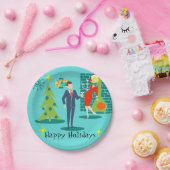 レトロホリデーカートゥーンカップル紙プレート ペーパープレート (パーティー)