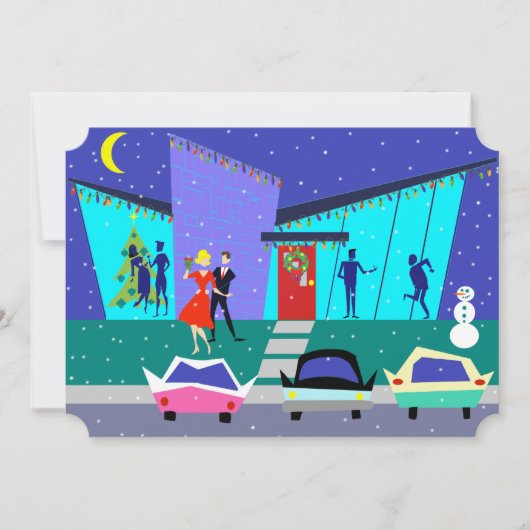 レトロホリデーカートゥーンパーティの招待状 招待状 (正面)