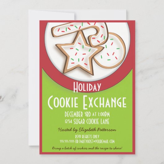 レトロホリデークッキー交換（赤と緑） 招待状 (正面)
