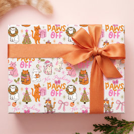 レトロホリデークリスマスの猫たち No Peeking Paws Off ラッピングペーパー
