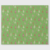 レトロホリデークリスマスツリーギフトラップグリーン ラッピングペーパー (フラット)