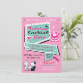 レトロホリデークリスマスピンクパーティの招待状 招待状 (スタンド正面)