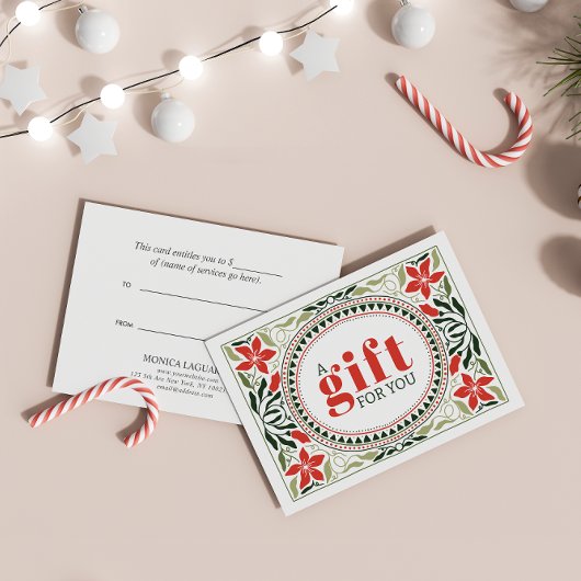 レトロホリデーグリーンレッドフラワーフレームクリスマス