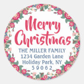 レトロホリデーフローララウンド差出人住所ラベル ラウンドシール (正面)