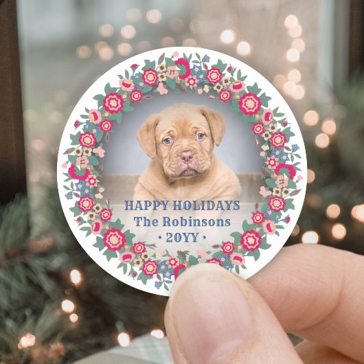 レトロホリデーフローラリースフォトフェスティバル カラフル ラウンドシール