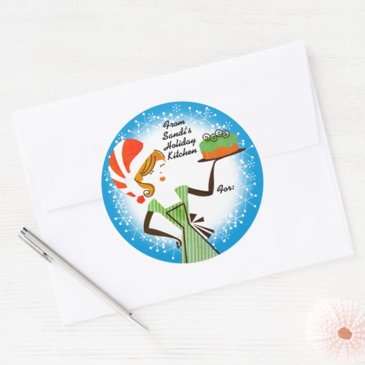 レトロホリデーベーキングケーキクリパーソナライズされたスマス ラウンドシール (封筒)