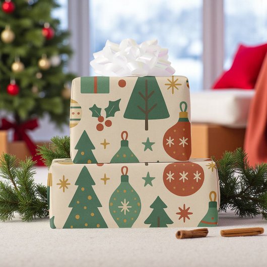 レトロホリデーミッドセンチュリーモダン ラッピングペーパー