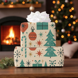 レトロホリデーミッドセンチュリーモダン ラッピングペーパー