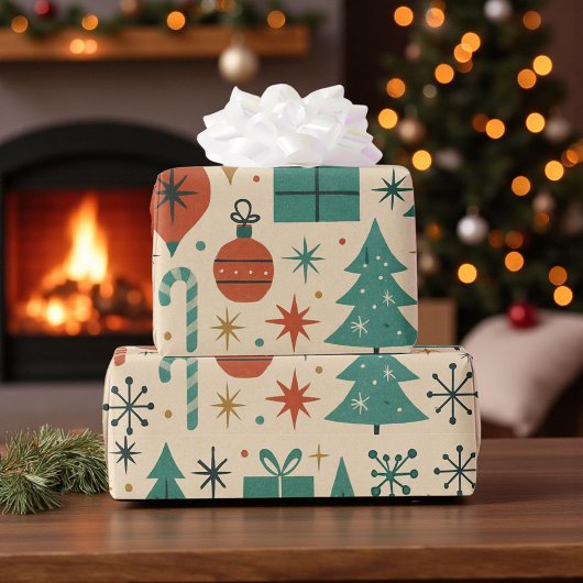 レトロホリデーミッドセンチュリーモダン ラッピングペーパー