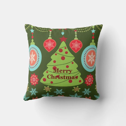 レトロホリデーメリークリスマスツリースノーフレーク クッション (裏面)