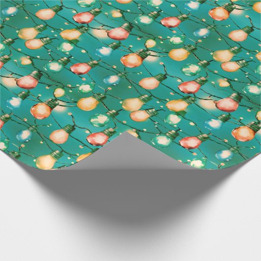 レトロホリデーライトズおもしろいかわいいモダンクリスマス ラッピングペーパー (角)