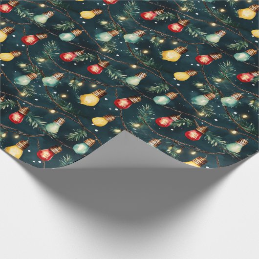 レトロホリデーライトズおもしろいかわいいモダンクリスマス ラッピングペーパー (角)