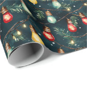 レトロホリデーライトズおもしろいかわいいモダンクリスマス ラッピングペーパー (ロールコーナー)