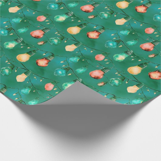 レトロホリデーライトズおもしろいかわいいモダンクリスマス ラッピングペーパー (角)