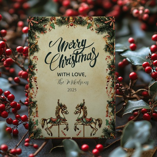 レトロホリデーロッキングホースクリスマス シーズンカード