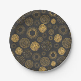 レトロホリデー金ゴールドバーストスパークラーケーキサービング ペーパープレート
