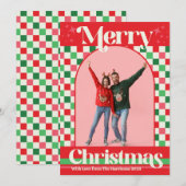 レトロホリデー チェック メリークリスマス フラットカード シーズンカード (正面/裏面)