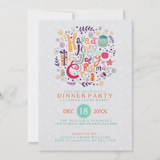 レトロホリーすてきクリスマスディナー招待状 招待状 (裏面)