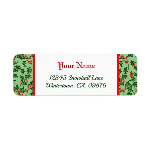 レトロホリーと赤い果実の緑の編集可能 ラベル (正面)