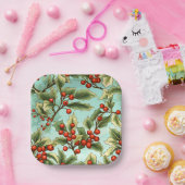 レトロホリークリスマススモール ペーパープレート (パーティー)