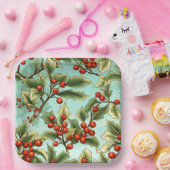 レトロホリークリスマスラージ ペーパープレート (パーティー)