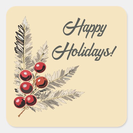 レトロホリーベリーとエバーグリーン スクエアシール (正面)