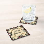 レトロホリーベリーとエバーグリーン スクエアペーパーコースター (インサイチュ)