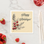 レトロホリーベリーとエバーグリーン スタンダードカクテルナプキン (インサイチュ)